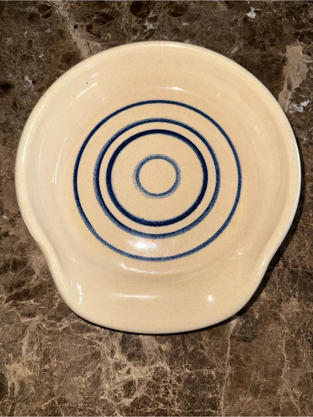 Marshall Pottery Spoonrest Vintage Blue And Cream Clay Pottery